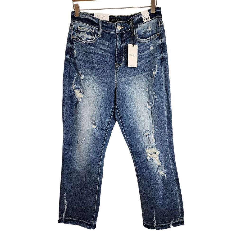 Judy Blue‎ Jeans Women's 7 / 28 Straight Fit High Waist Released Hem Blue NWT